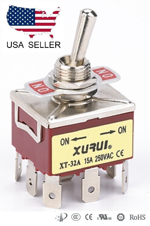 HEAVY DUTY 3PDT ON-ON TOGGLE SWITCH 20A 125V, 15A 250V SPADE TERMINALS (32A)