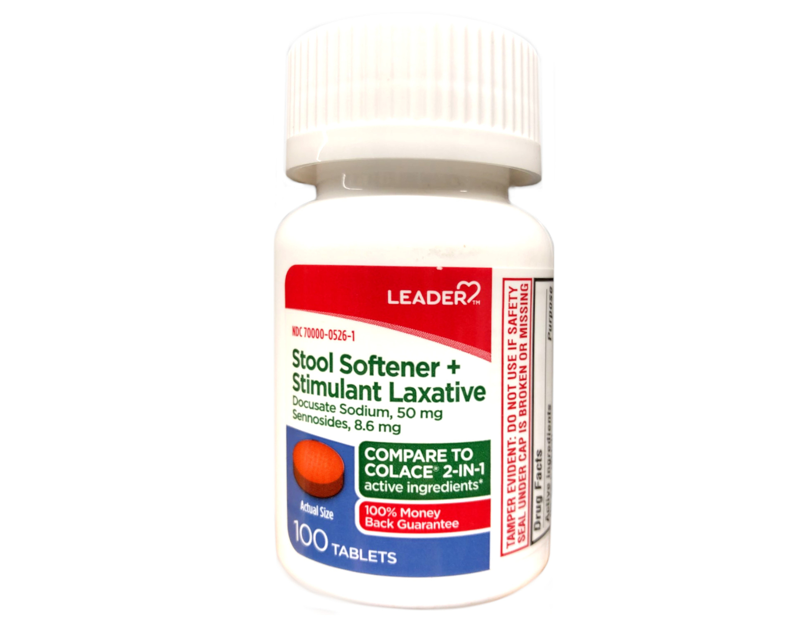 Leader Stool Softener + Stimulant Laxative, 100 Tablets - Relieves Constipation