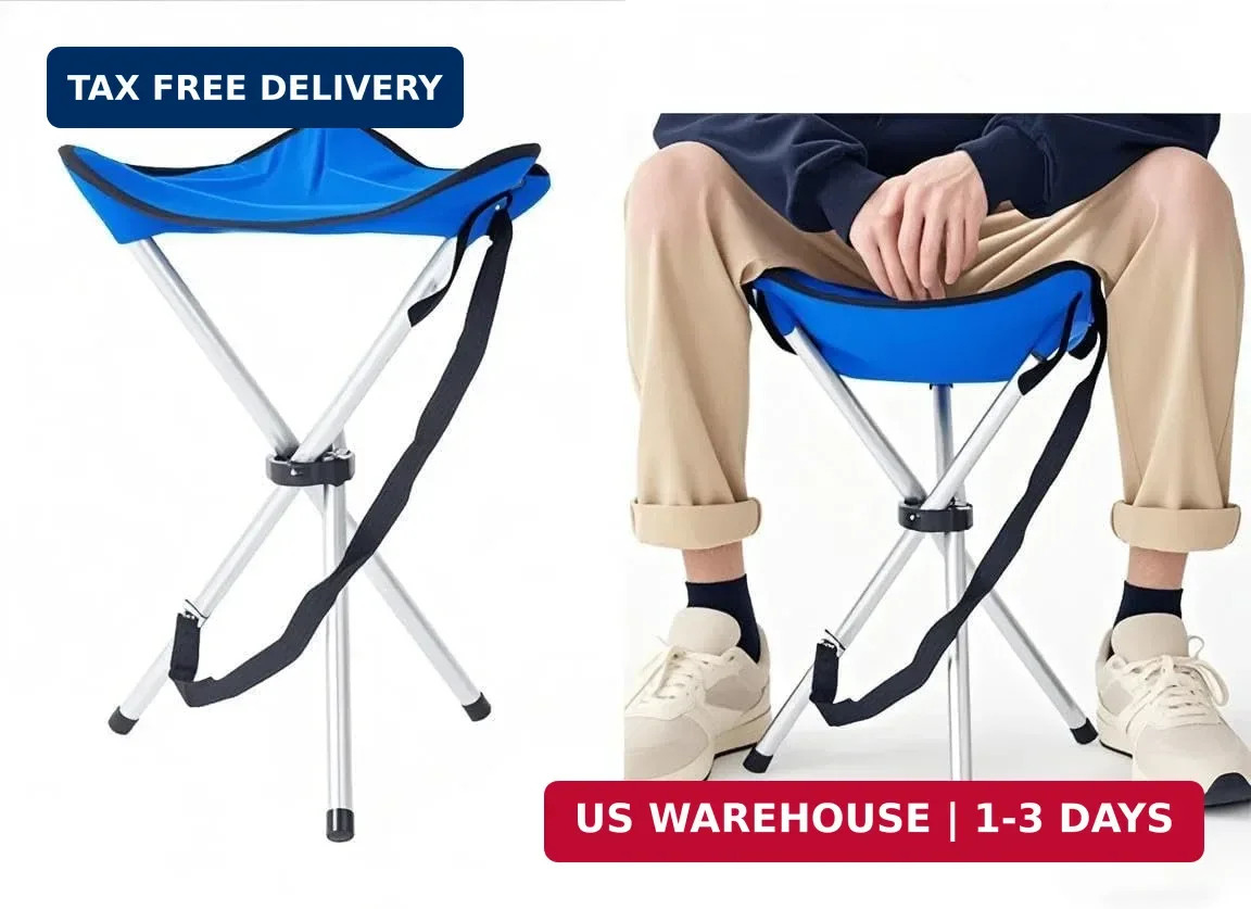 16.5" Portable Tripod Stool Folding Camping Chair Outdoor Fishing Seat Blue