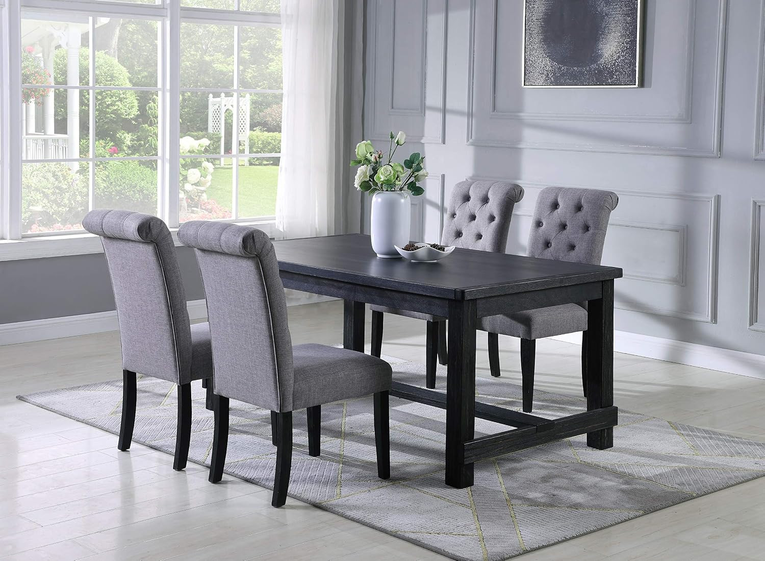 Leviton Wood Dining Set, Table with 4 Chairs, Gray