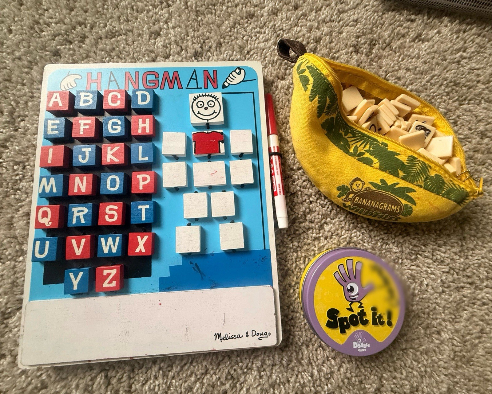 Lot Melissa & Doug Hangman /Spot It / Bananagrams WildTiles Word Game