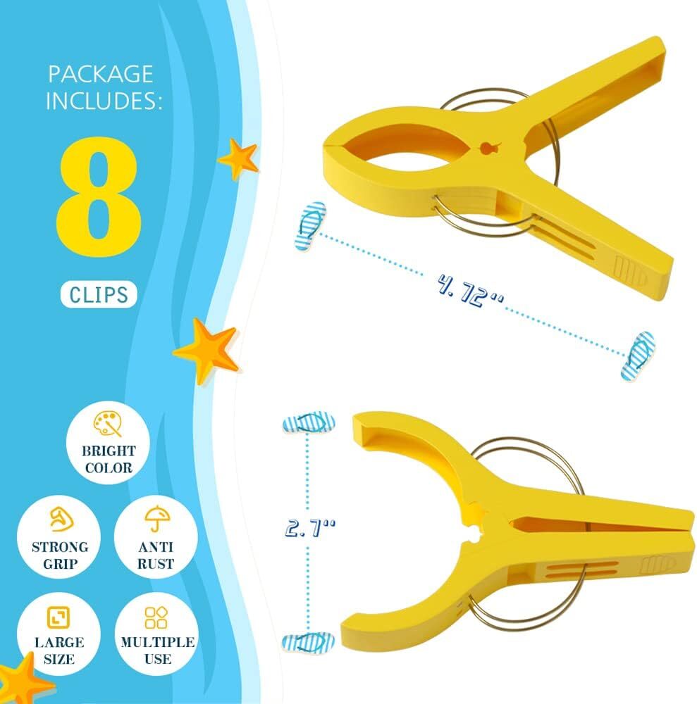 Danmu Beach Towel Clips, Clips for Multicolor-8pcs