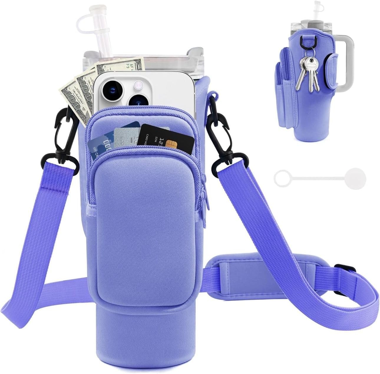 Water Bottle Holder with Strap, 40oz Bottle Bag, Adjustable Water Bottle Carrier