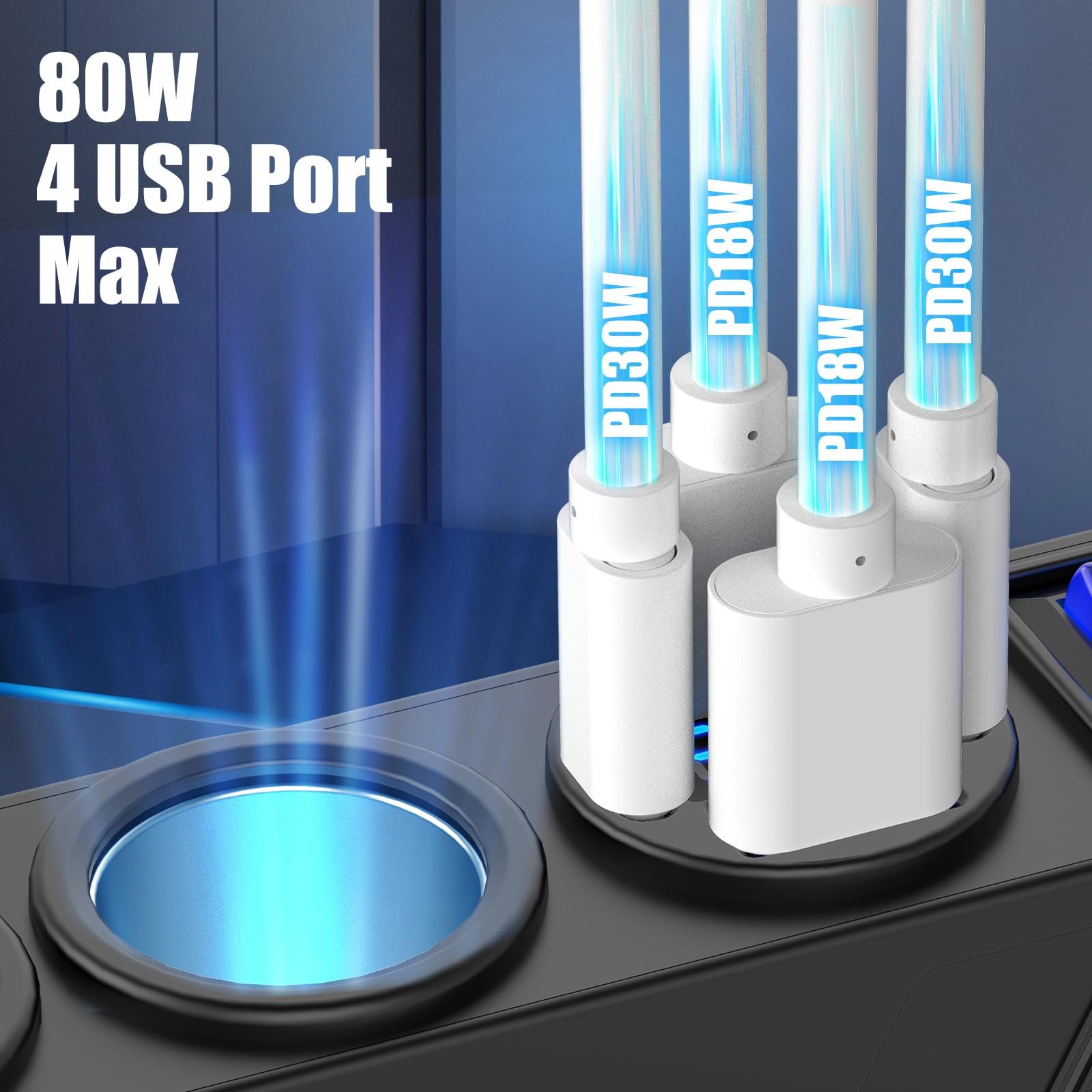 12V 24V Car Charger Socket Splitter with 10FT/3M Cable, 3 Cigarette Lighter S...