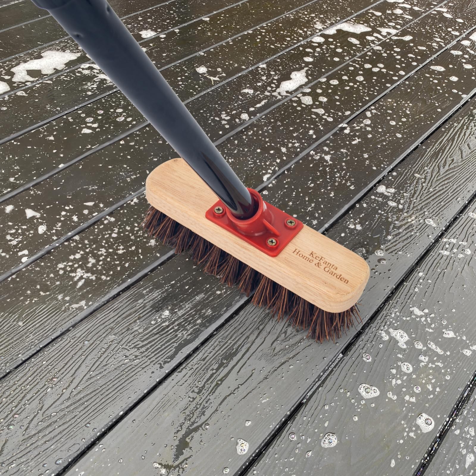 Deck Brush with Long Handle, 52'' Palmyra Bristle Scrub Broom for Boat, Wood