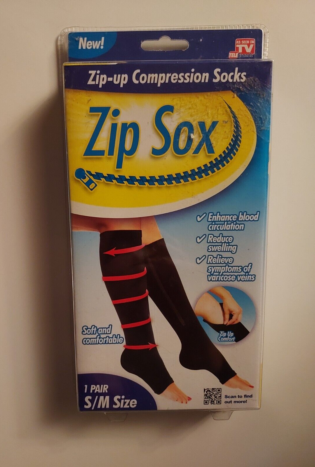 ZIP SOCKS Compression Socks Zip-Up S/M Small/Medium Black As Seen On TV - NEW