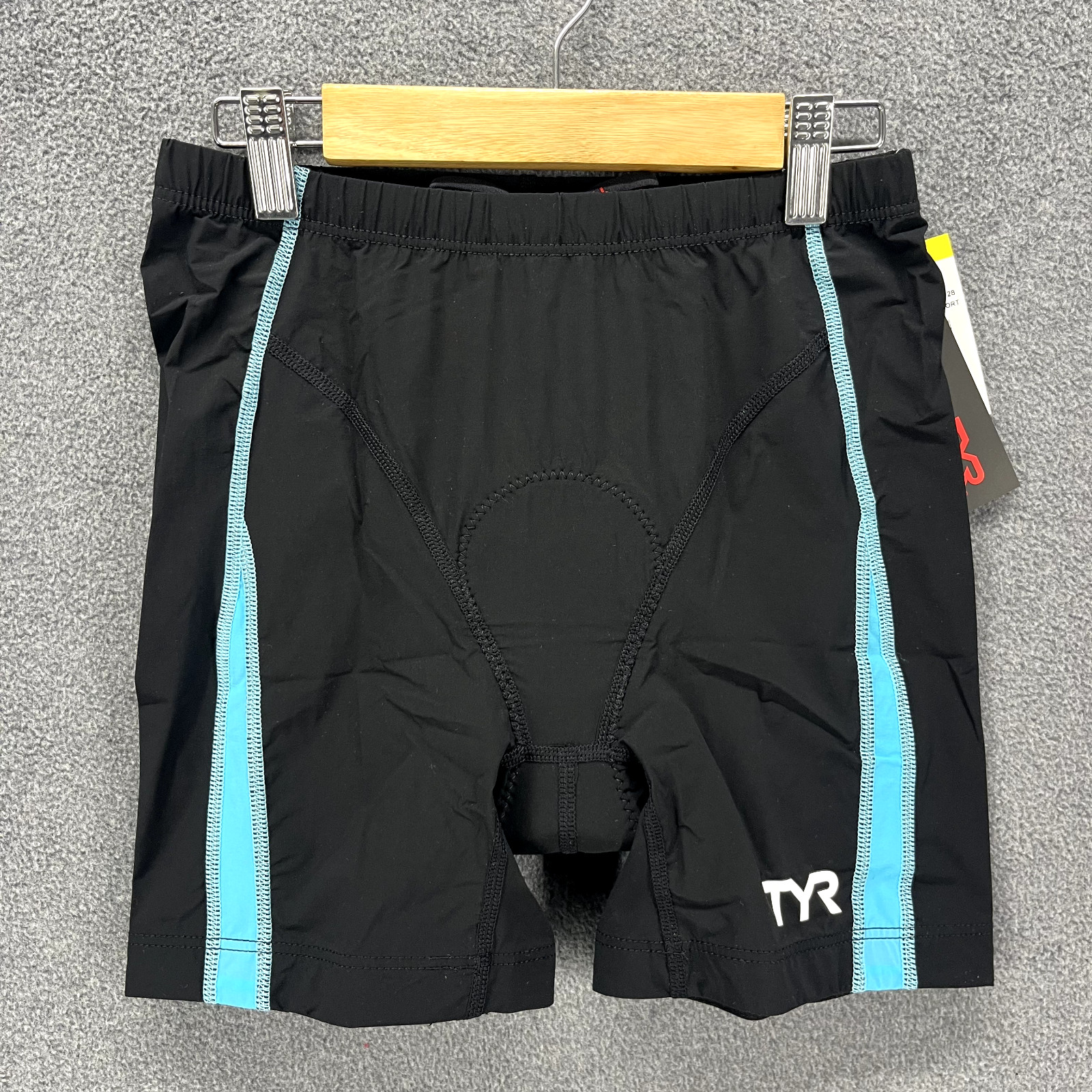 TYR Carbon Shorts Womens XS Black Blue  6" Tri Triathlon Padded Grippers