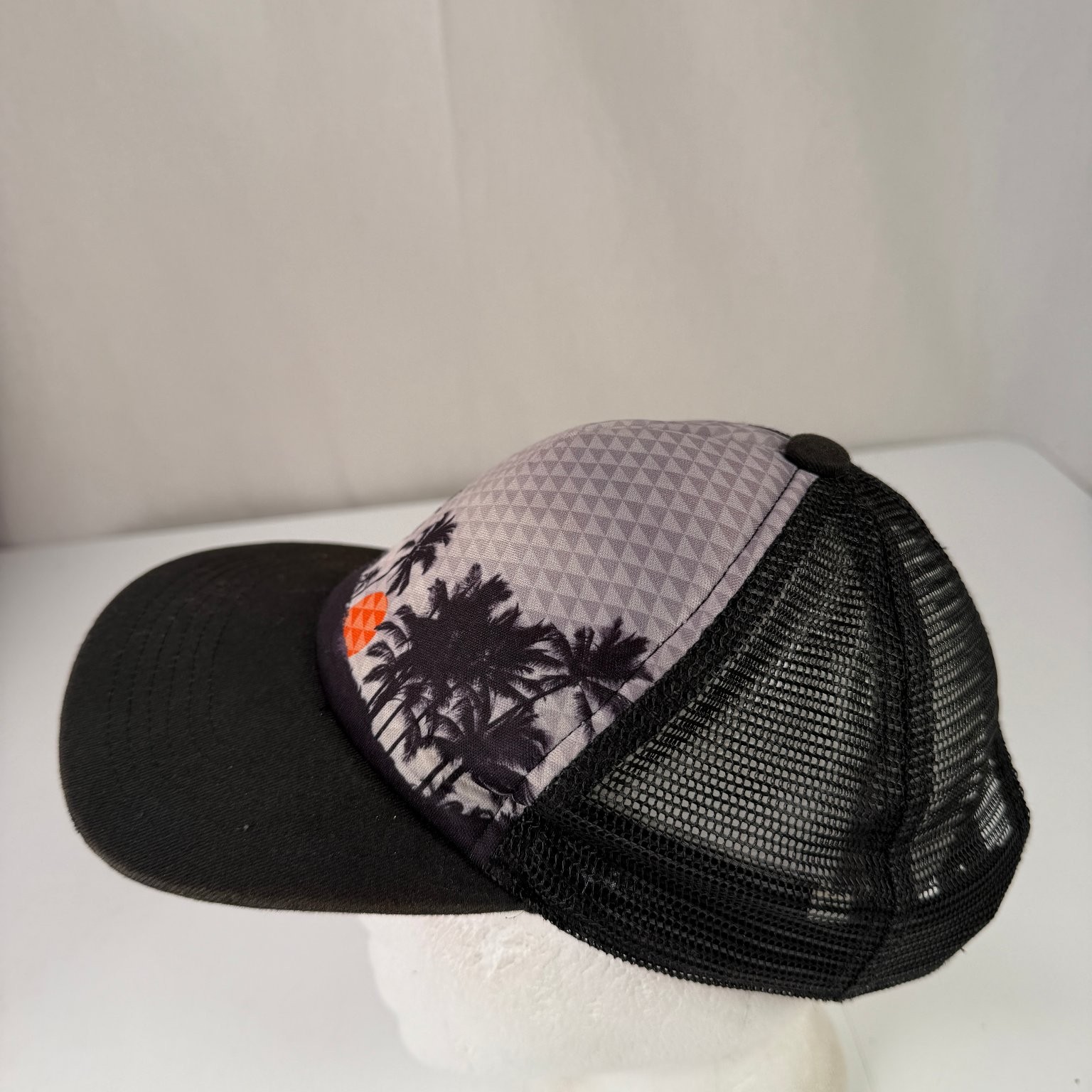 Boys Trucker Hat Black Grey Orange Palm Tree Sunset Mesh Snapback Adjustable