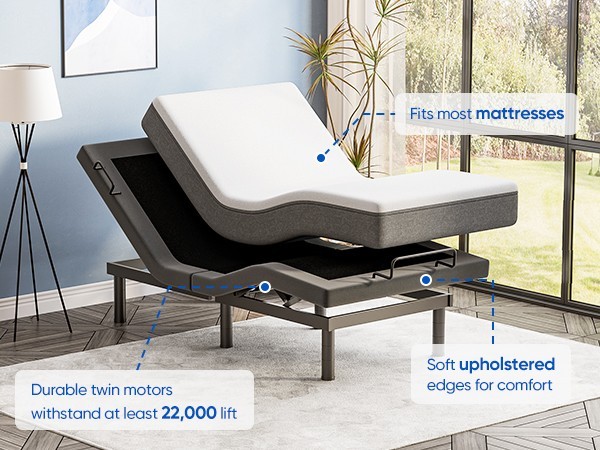 Upgraded Power Base Adjustable Bed Frame Wireless Remote Dual Motor Twin XL