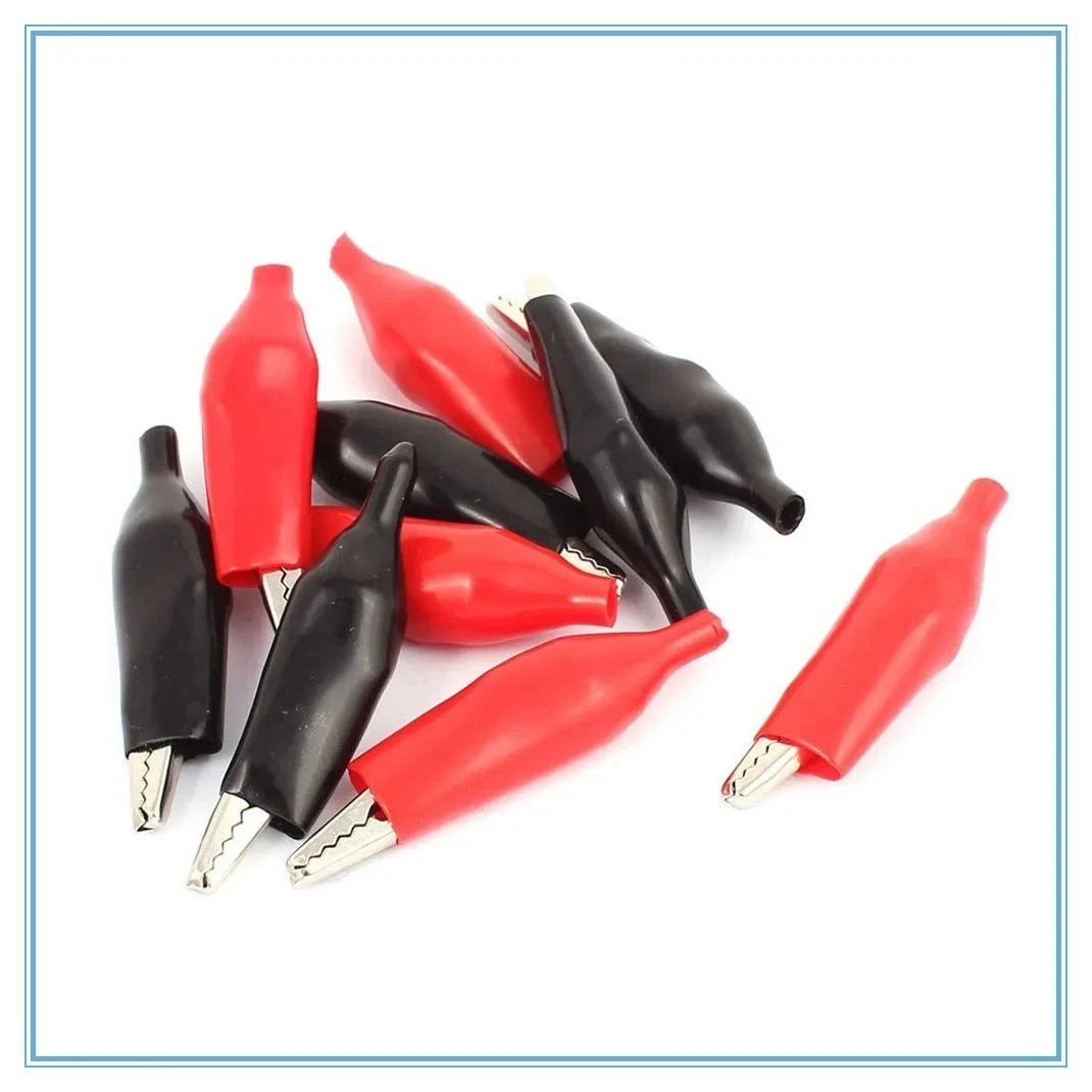 20pcs Black Red Soft Plastic Coated Testing Probe Aligator Clips Crocodile P2001