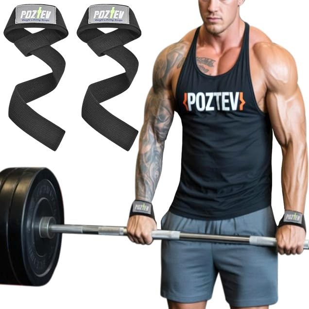 POZTEV Lifting Straps for Weightlifting, Deadlifts & Pull-Ups – Black
