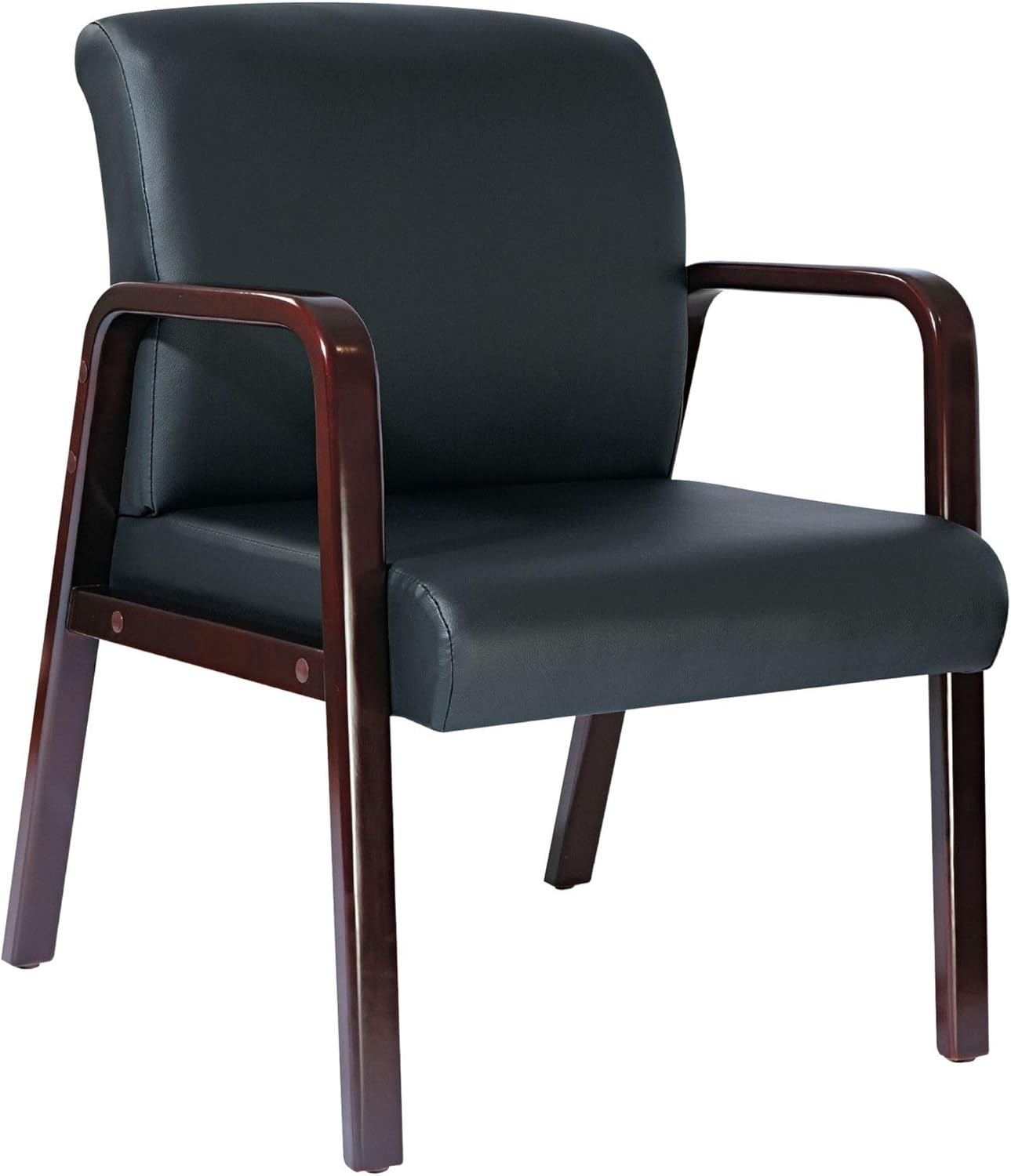 Reception Lounge Series Guest Chair Mahogany/Black Leather