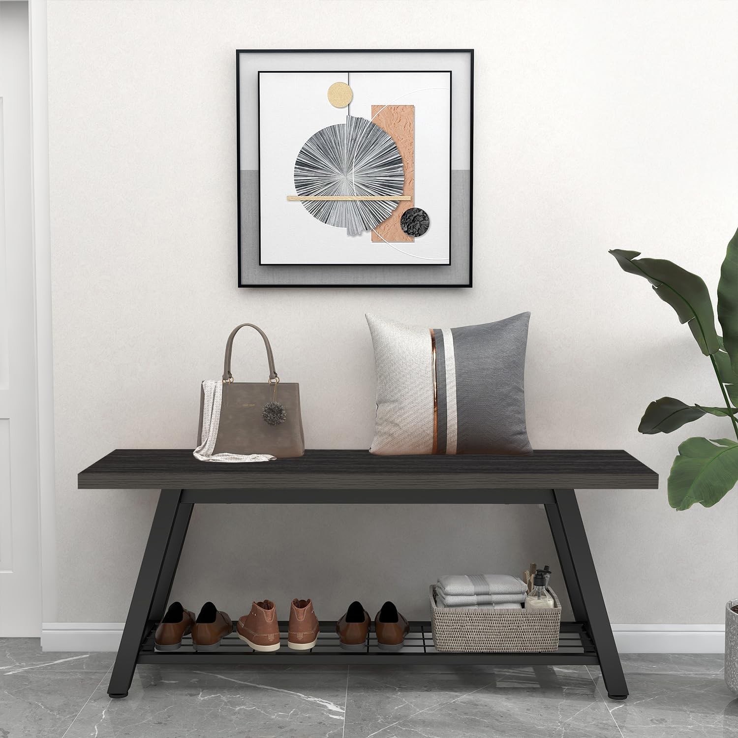 Oastreeful Industrial Entryway Bench Charcoal Black