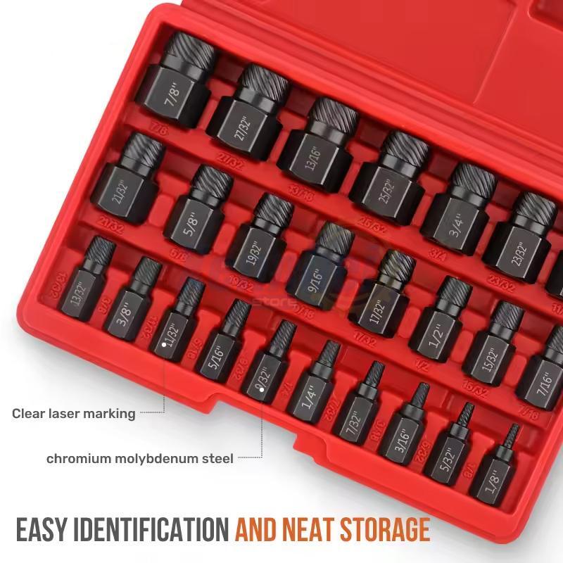 25Pcs Screw Extractor Set Hex Head Multi-Spline Easy Out Bolt Extractor Set New