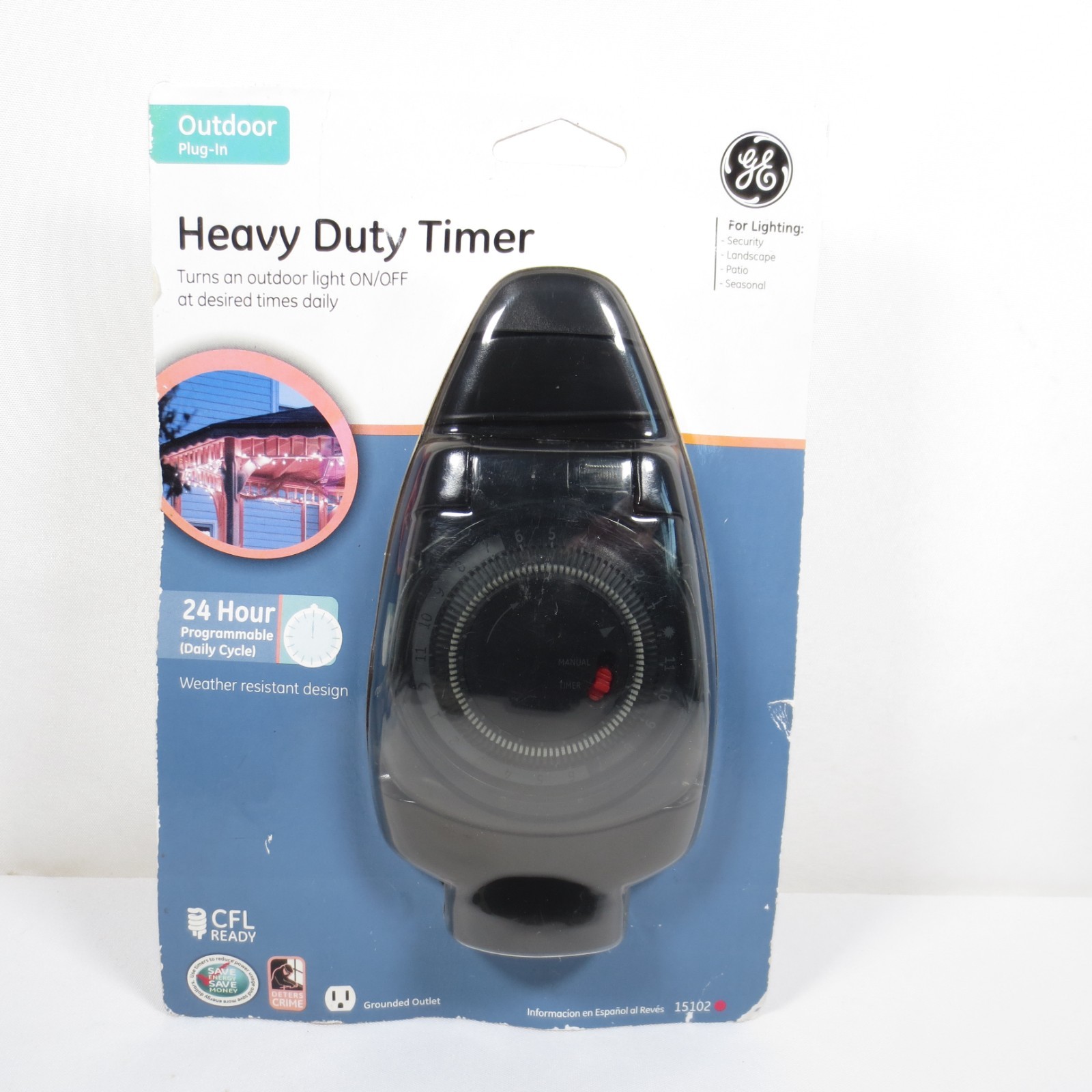 GE 24-Hour Heavy Duty Timer 15102 Outdoor Plug-In Weather Resistant CFL Ready