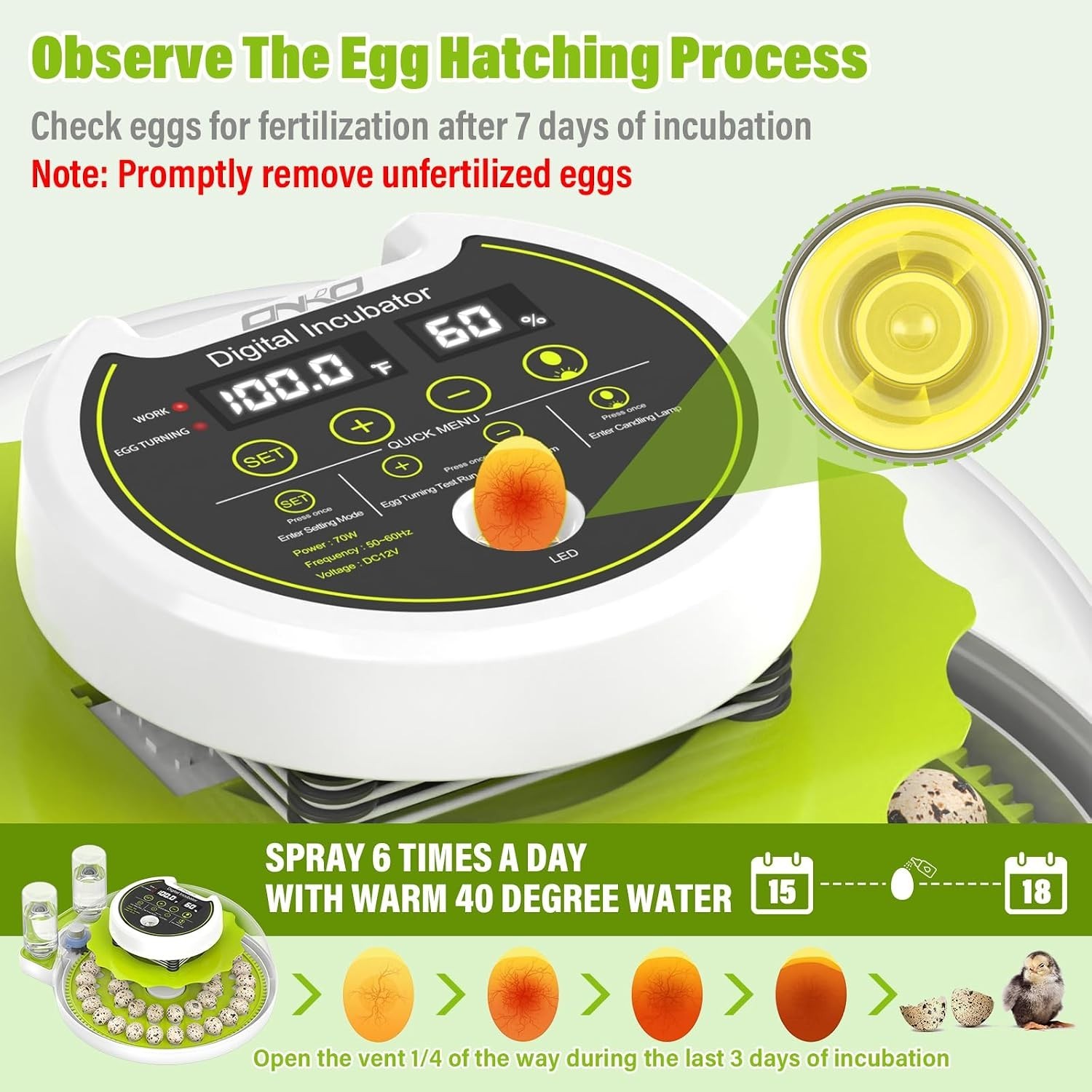 Smart Quail Egg Incubator 40 Eggs Auto Turner Humidity Control