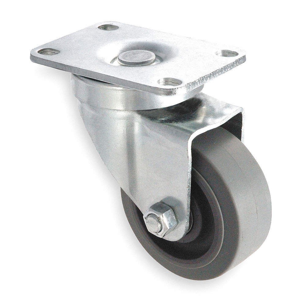 GRAINGER APPROVED 1UHY2 Plate Caster,Swivel,Rubber,4 1/4"H 1UHY2