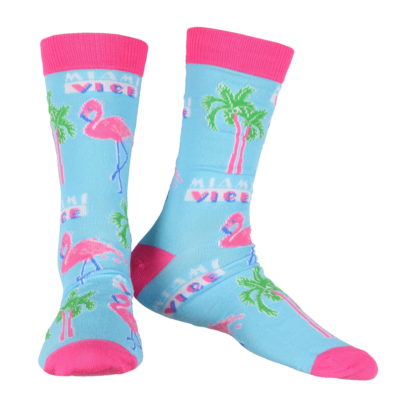 Miami Vice Socks Men's Flamingos and Palms All Over Design Crew Socks