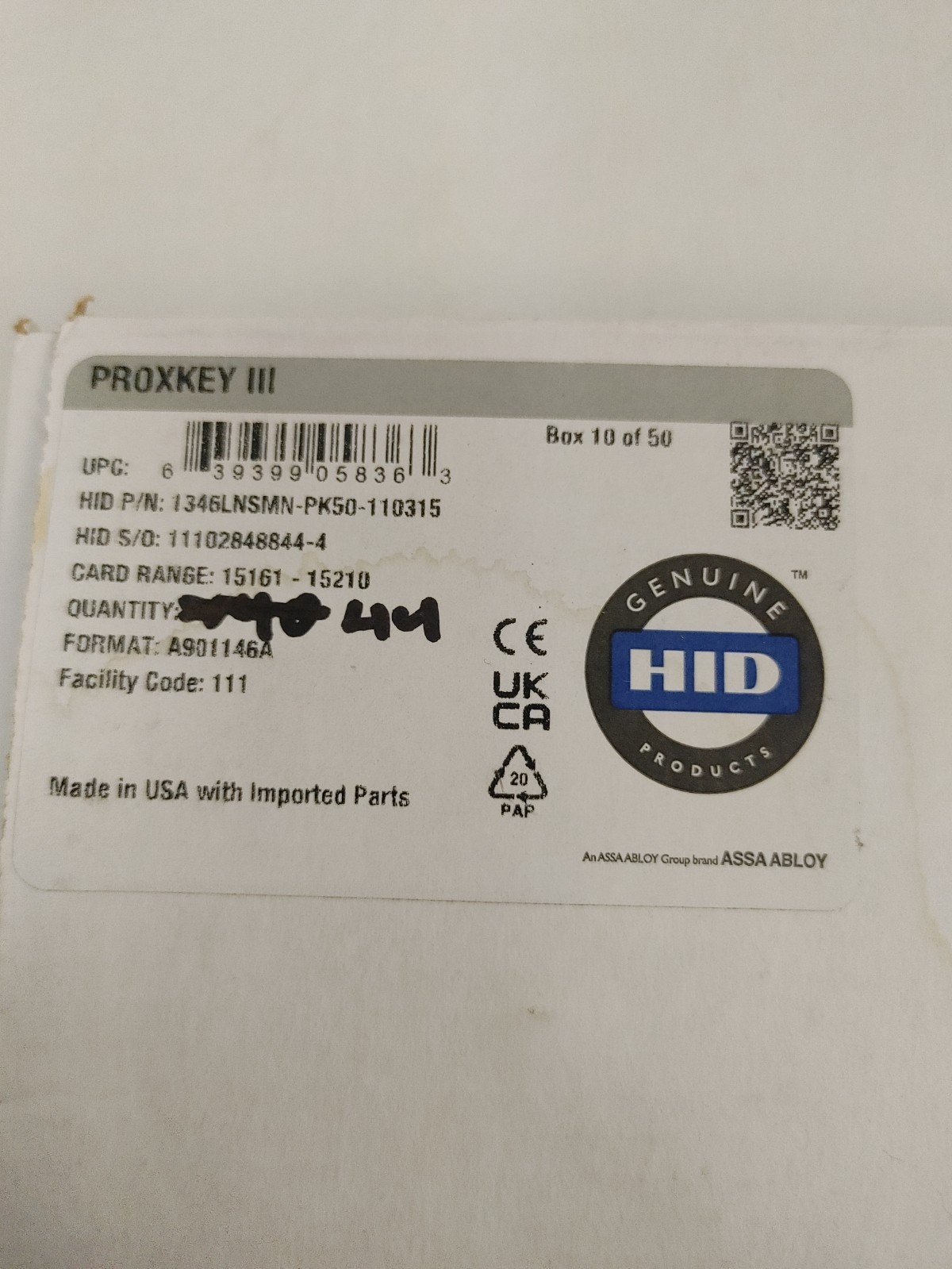 HID ProxKey III Keyfob, Pack of 44