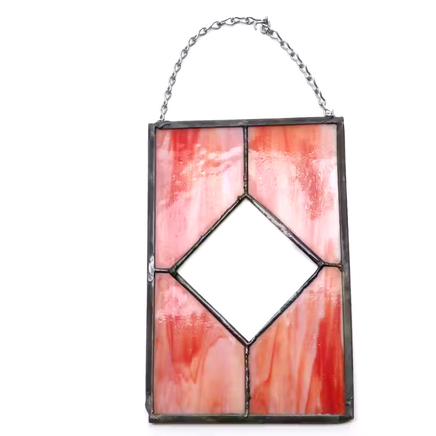 Suncatcher, leaded slag, stained glass w/chain, Vintage Red and clear
