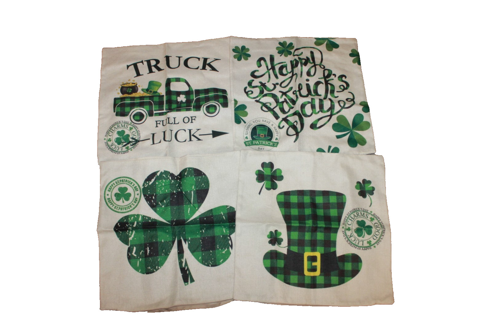 Throw Pillow Cover Sham Case 17" x 17" Set Of 4 St. Patrick's Day Theme NEW