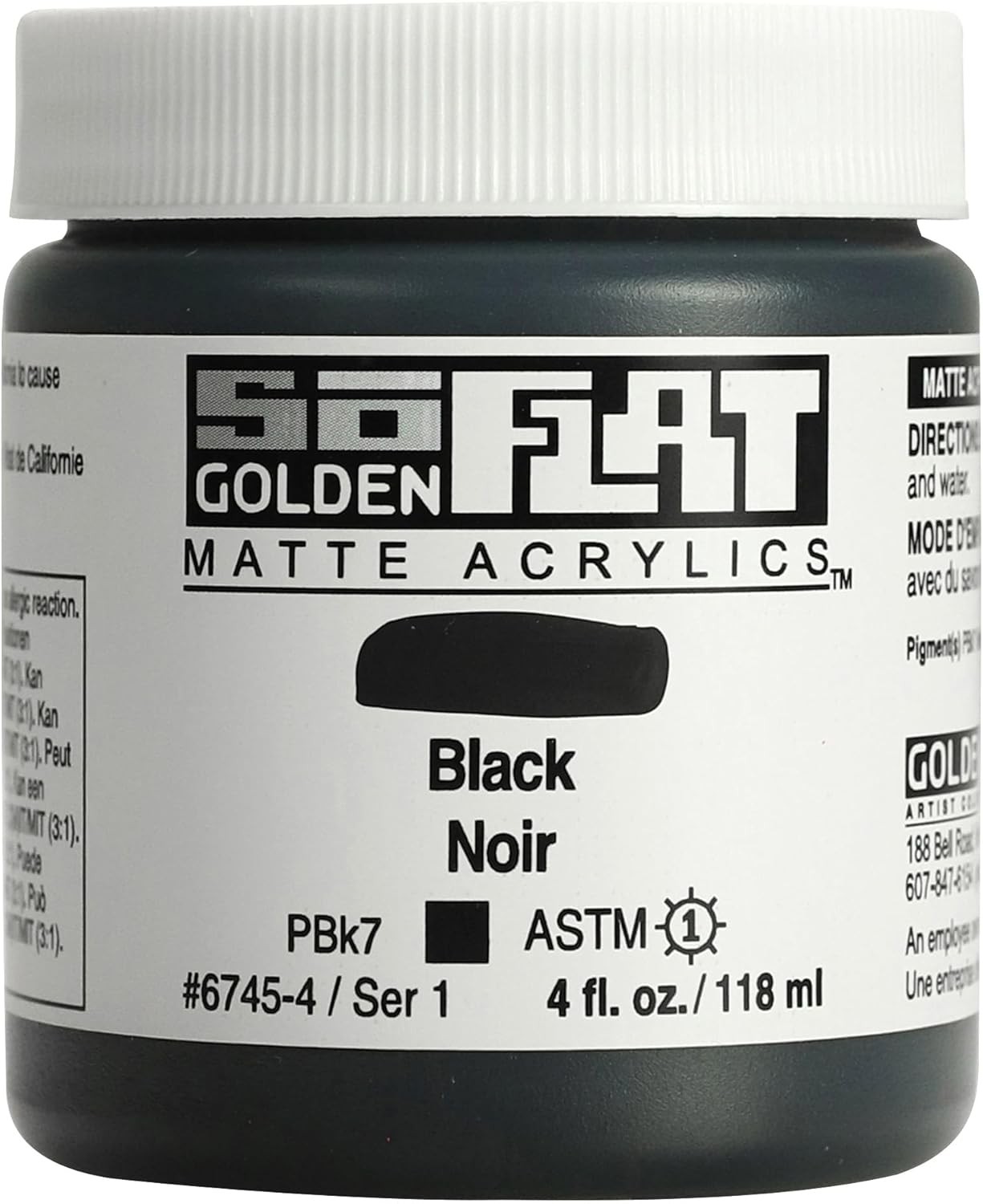 GOLDEN SoFlat Matte Acrylics, Black, 4 fl. oz. 4 Fl Oz (Pack of 1), Black