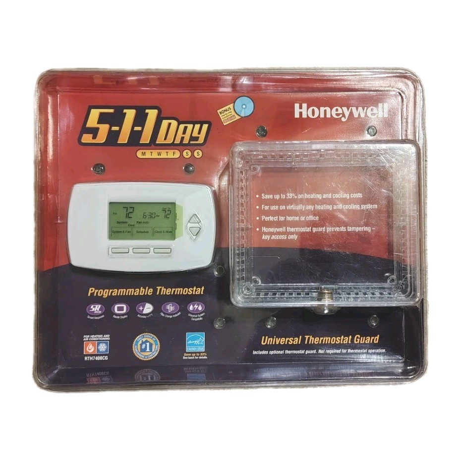 NOS 2006 Sealed Honeywell Programmable Thermostat 5-1-1 Day w/Guard RTH7400CG