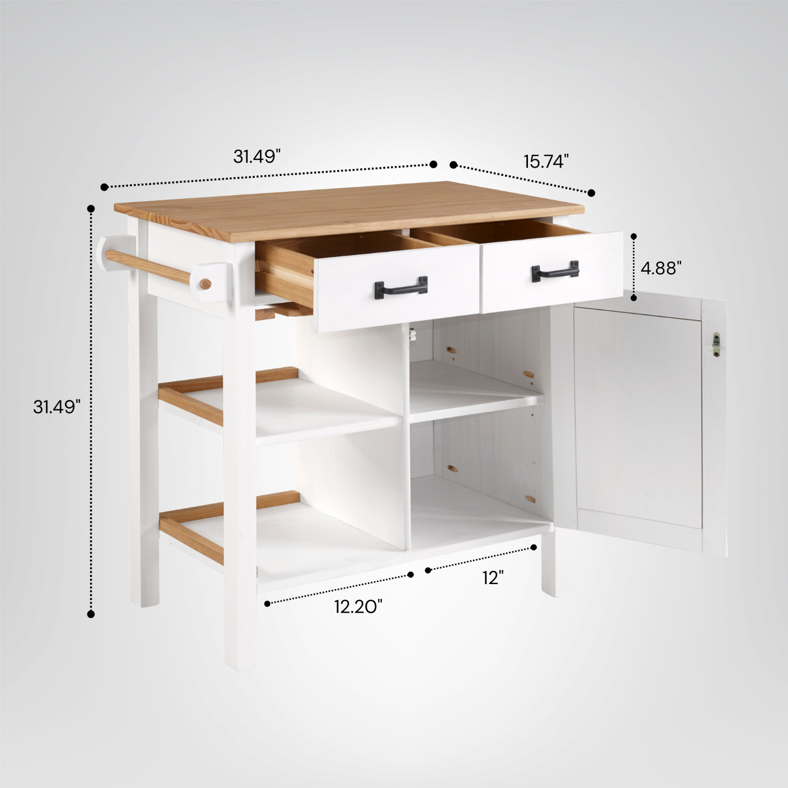Pine Wood Kitchen Storage Cabinet Island Cart