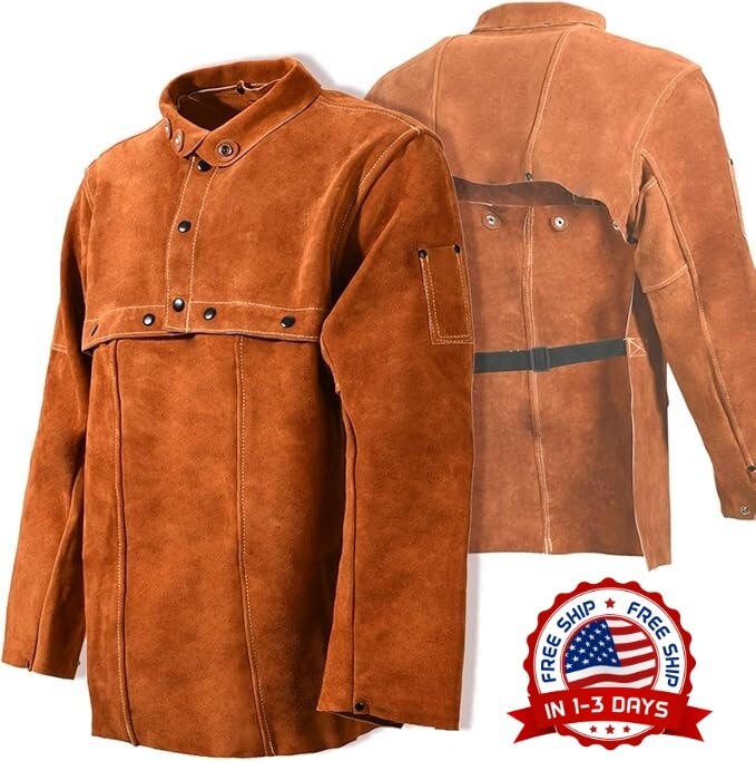 Chaqueta De Cuero Para Soldar - Delantal De Soldadura Resistente Con Mangas NEW