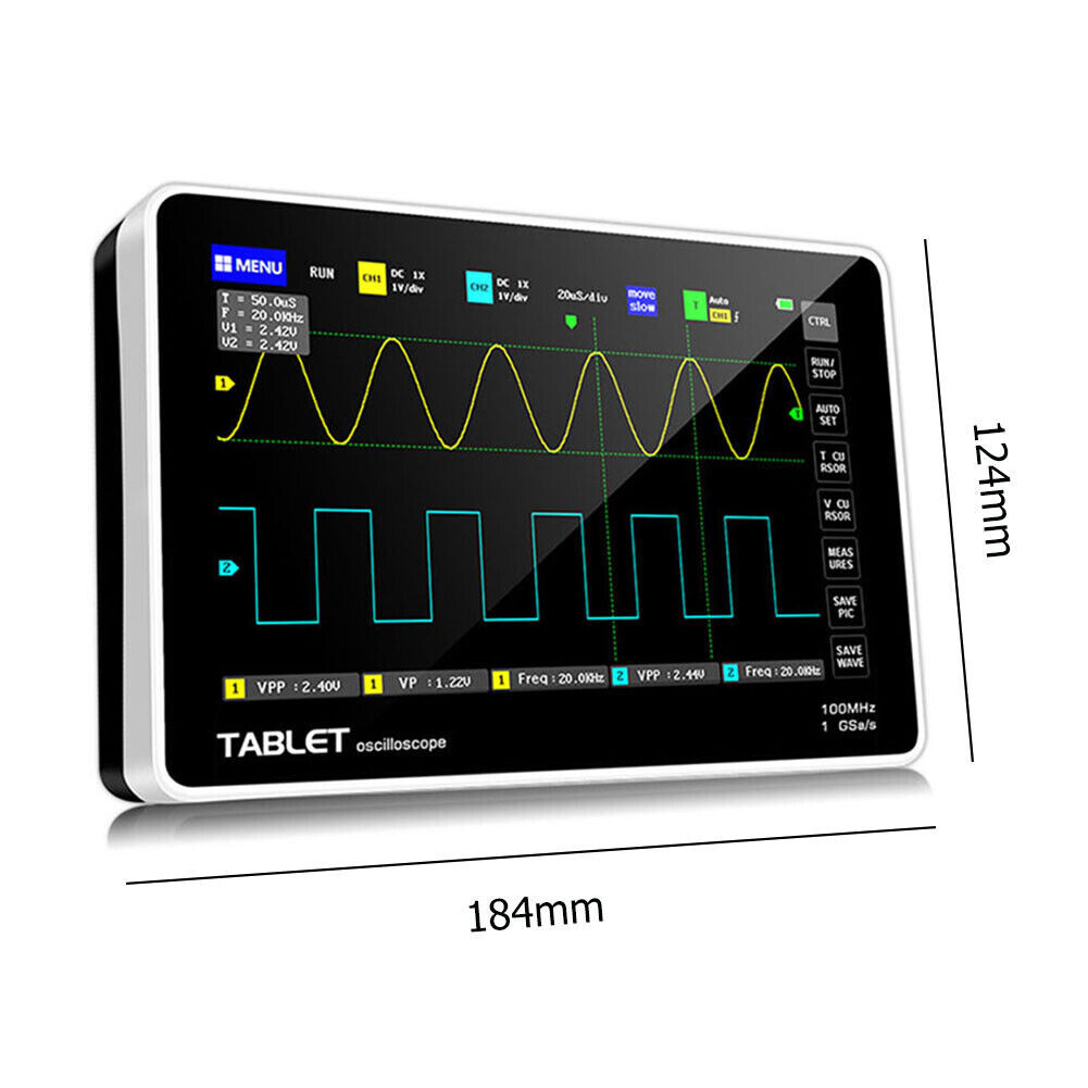 FNIRSI Mini 7" Touch Panel Digital Tablet Oscilloscope 2CH 100MHz Bandwidth 1GS