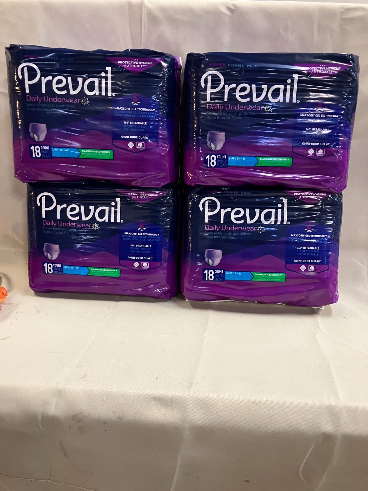 Prevail For Women Daily Disposable Underwear Female Large 4 bags of 18 Ct