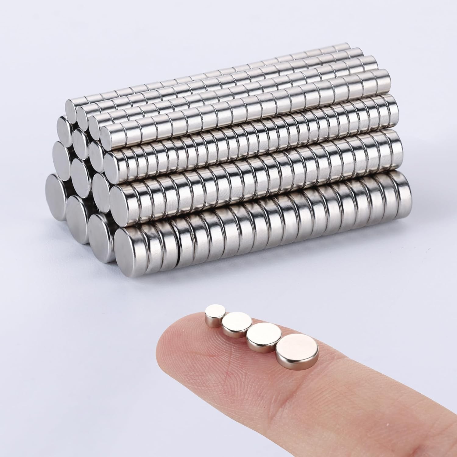RHINOCATS 400Pcs Tiny Magnets, 4 Different Size,Small mixed 400 Packs, Silver