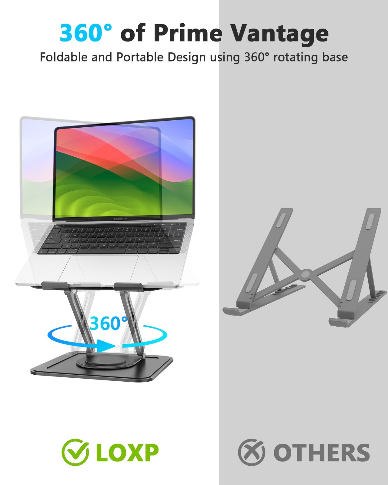 360 Rotating Laptop Stand Foldable Ergonomic Riser Metal