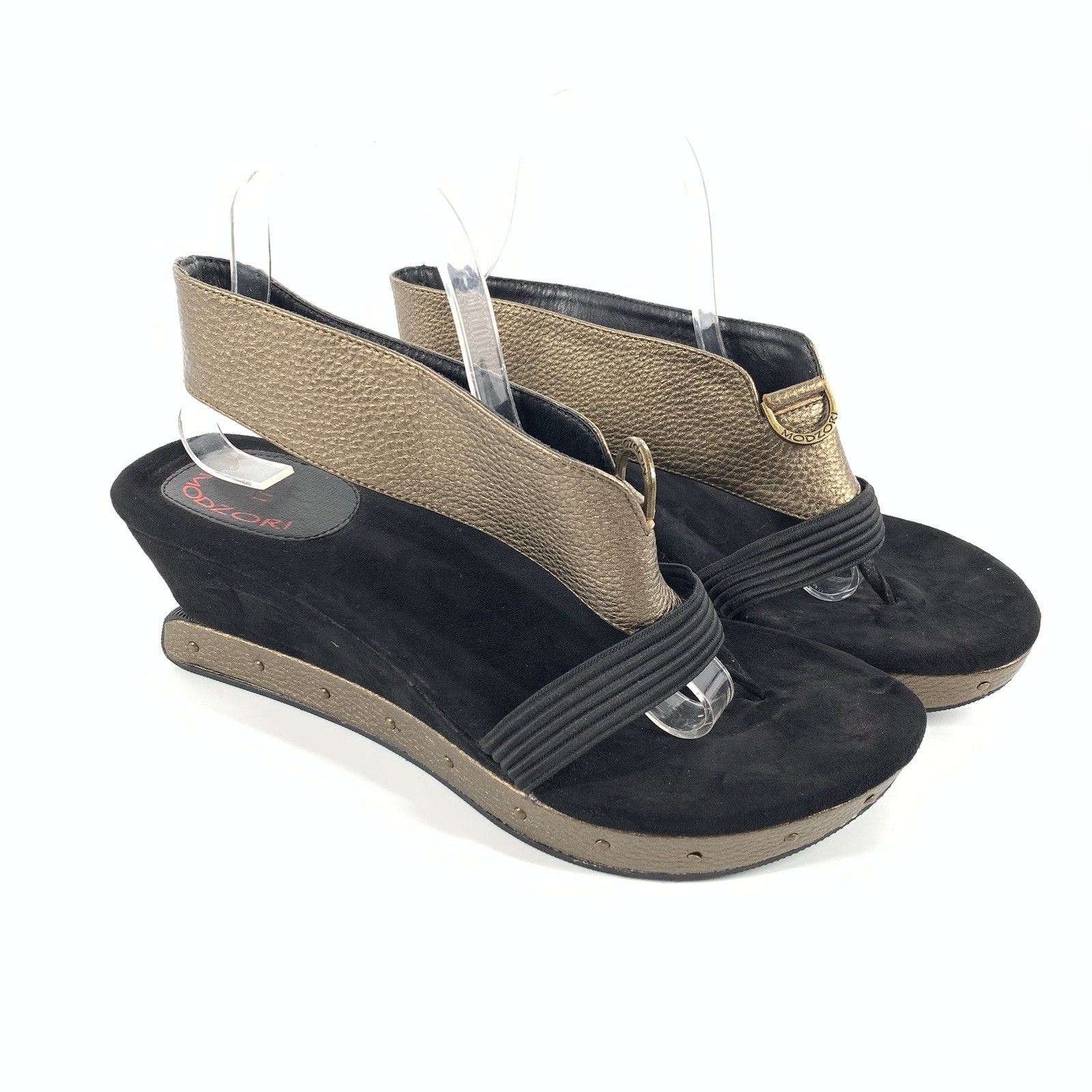 Modzori Reversible Cuff Mod Plateform Thong Sandals 11 Womens Black Gold Studded