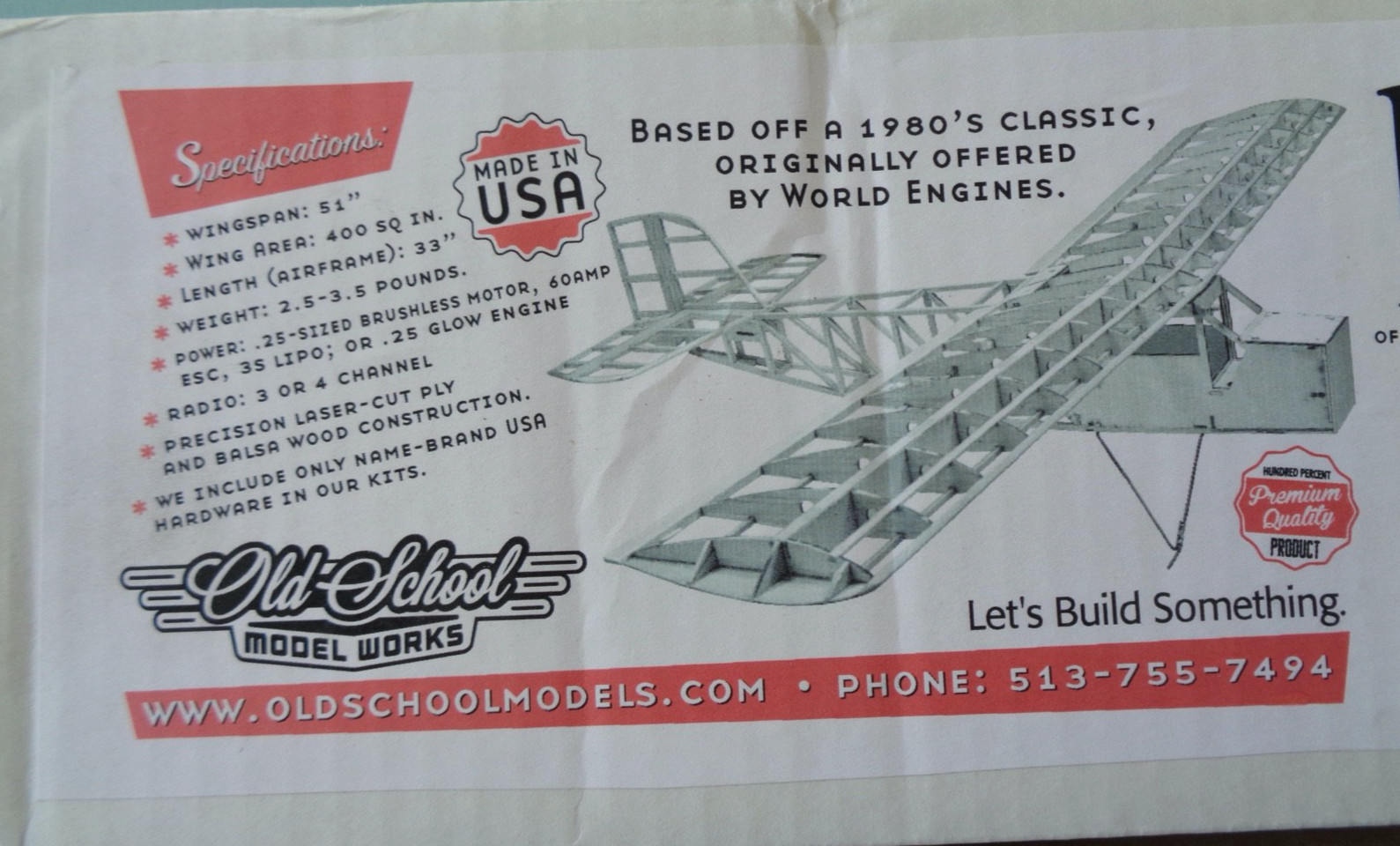 Old School Model Works Robin Hood 25 LC RC Airplane, 51" WS, Callie Graphics NEW