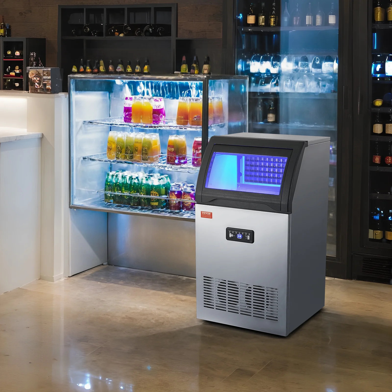 160LBS/24H Commercial Ice Maker Machine, 33LBS Bin, LED Panel, Stainless Steel