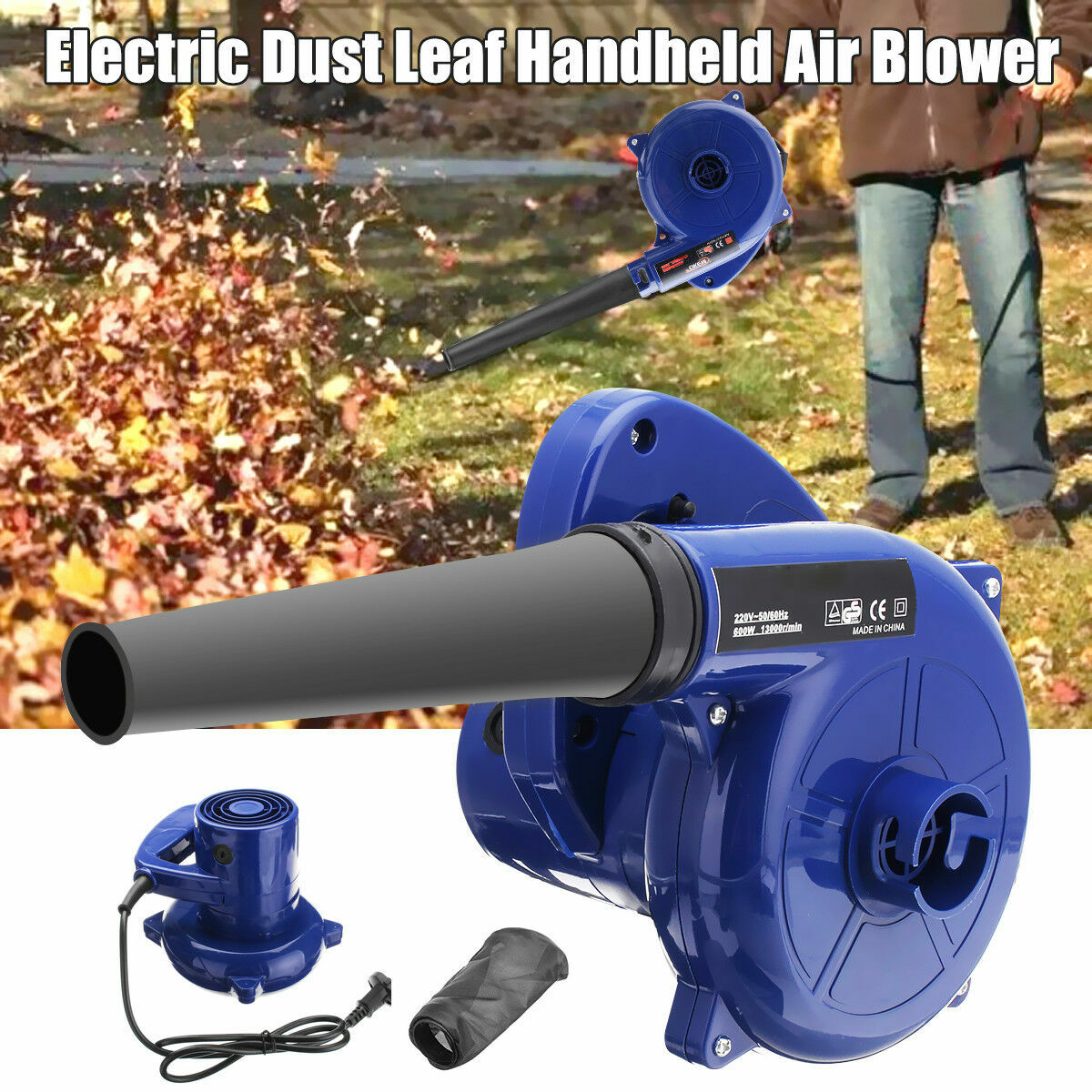 600W Electric Air Blower 13000RPM Garden Car Handheld Dust Leaf Vacuum Cleaner