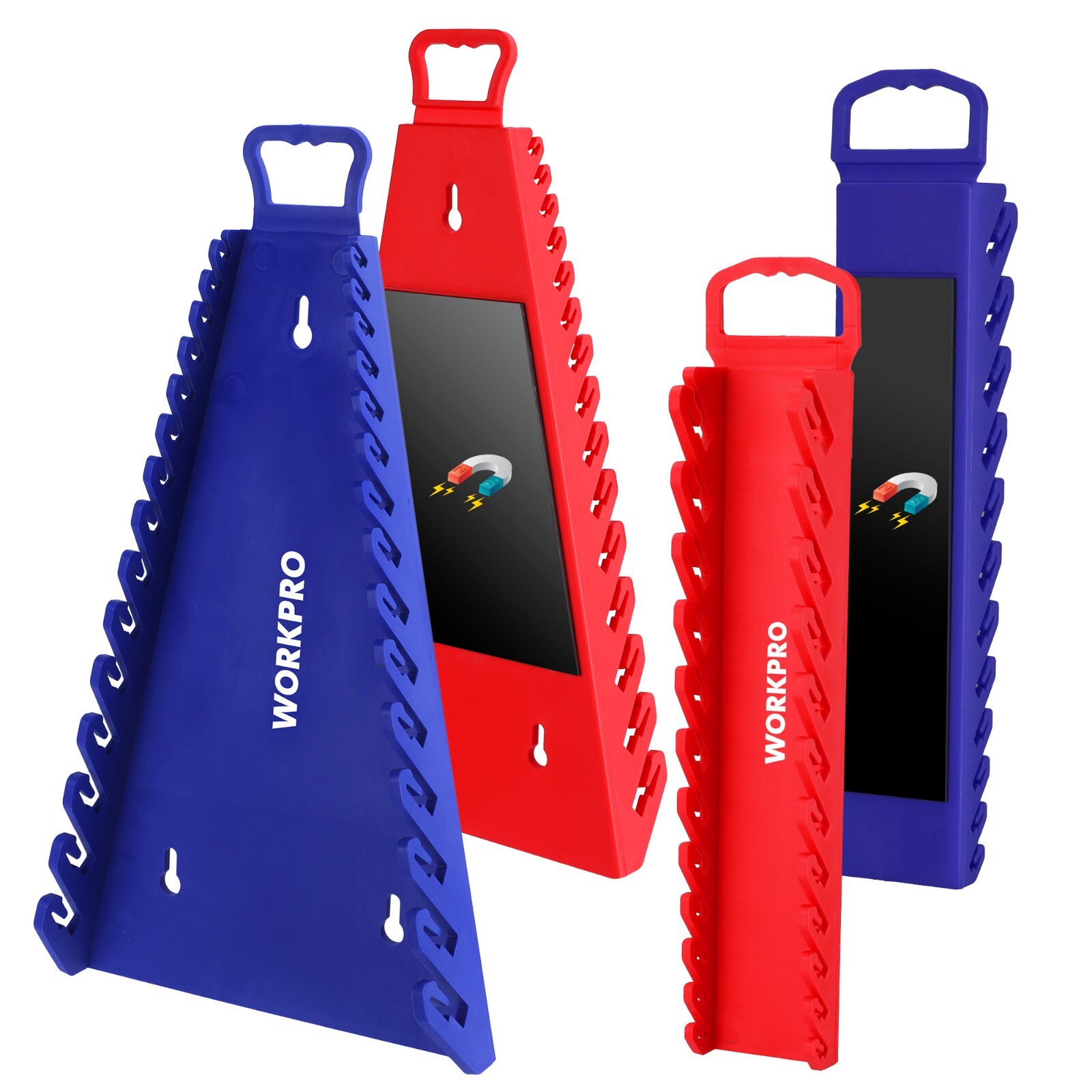 WORKPRO 4-PACK Magnetic Wrench 2PC 15-Slot and 2PC 12-Slot Gripper Wrench Holder