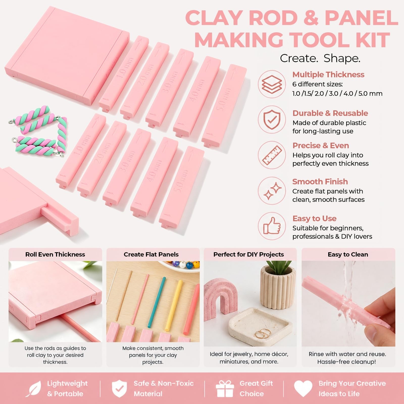 7 Pcs Clay Roller Guide Set - DIY Polymer Clay Rolling Strips & Earring Tools, 1
