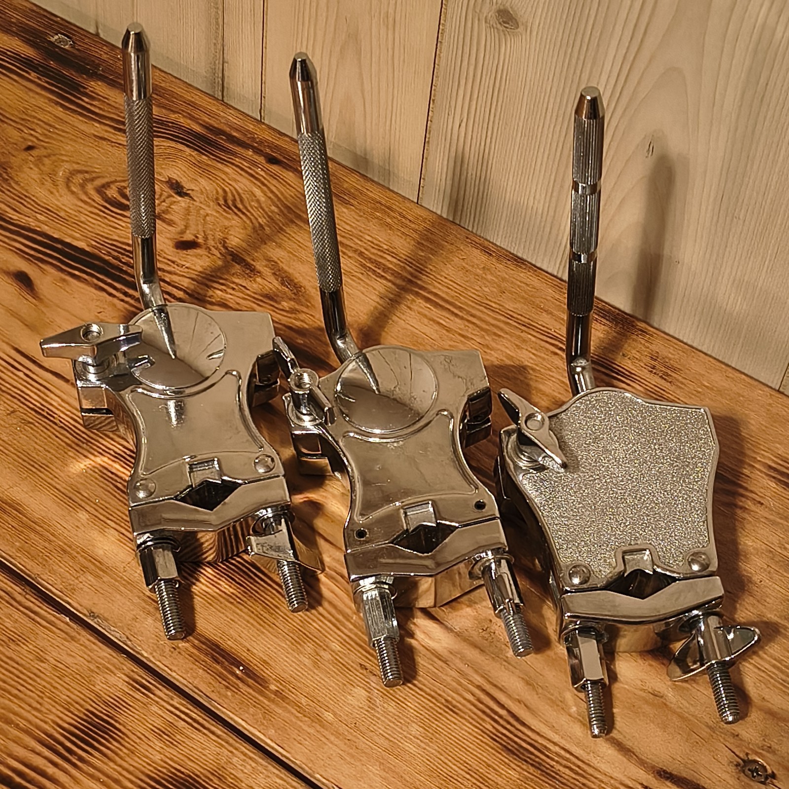 Lot of 3 Ball Clamp Auxiliary Percussion Drum Mounts Tom Cowbell 9.5 & 10.5 Rods