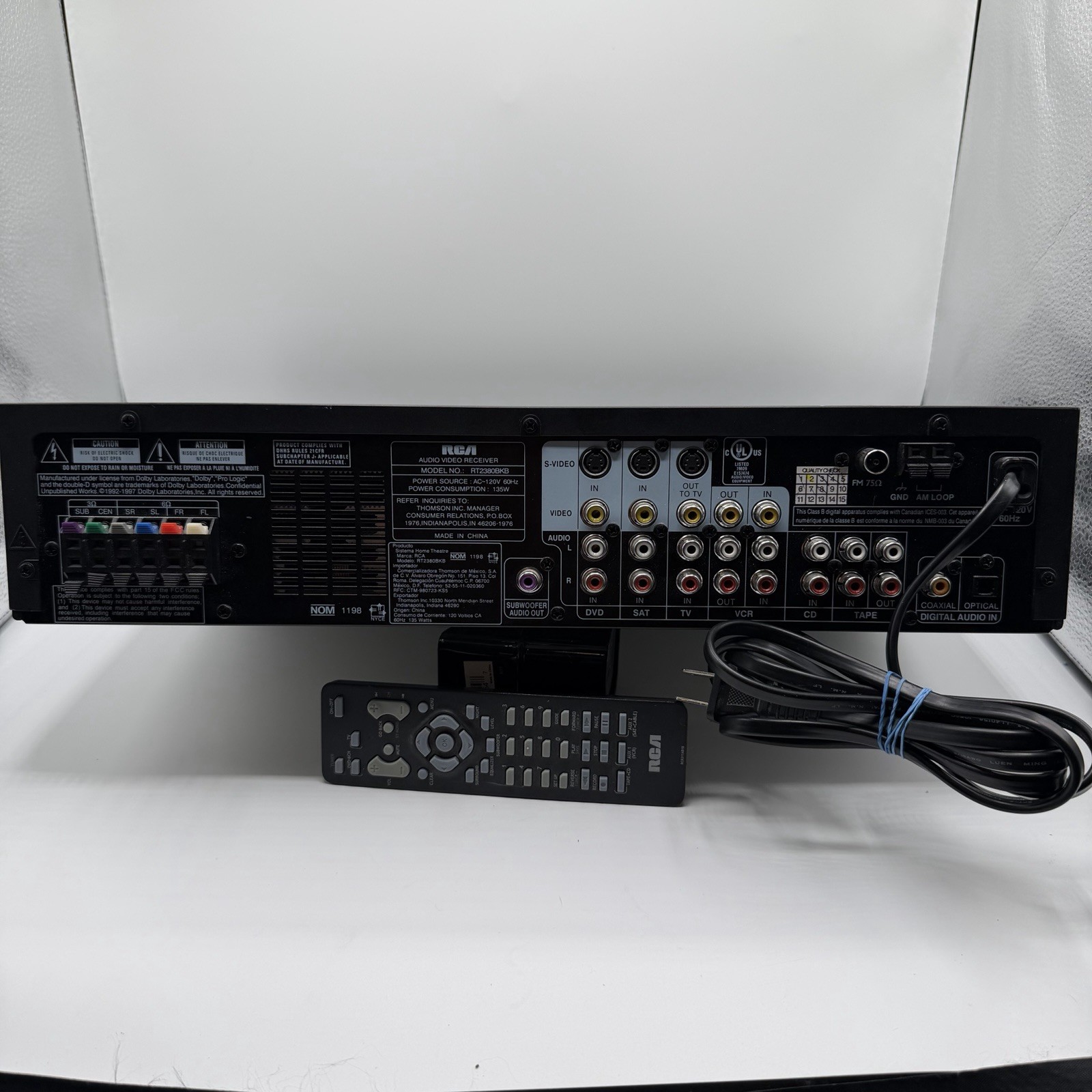 RCA Audio Video Receiver ForHome Theater System RT2380BKB W Remote Untested READ