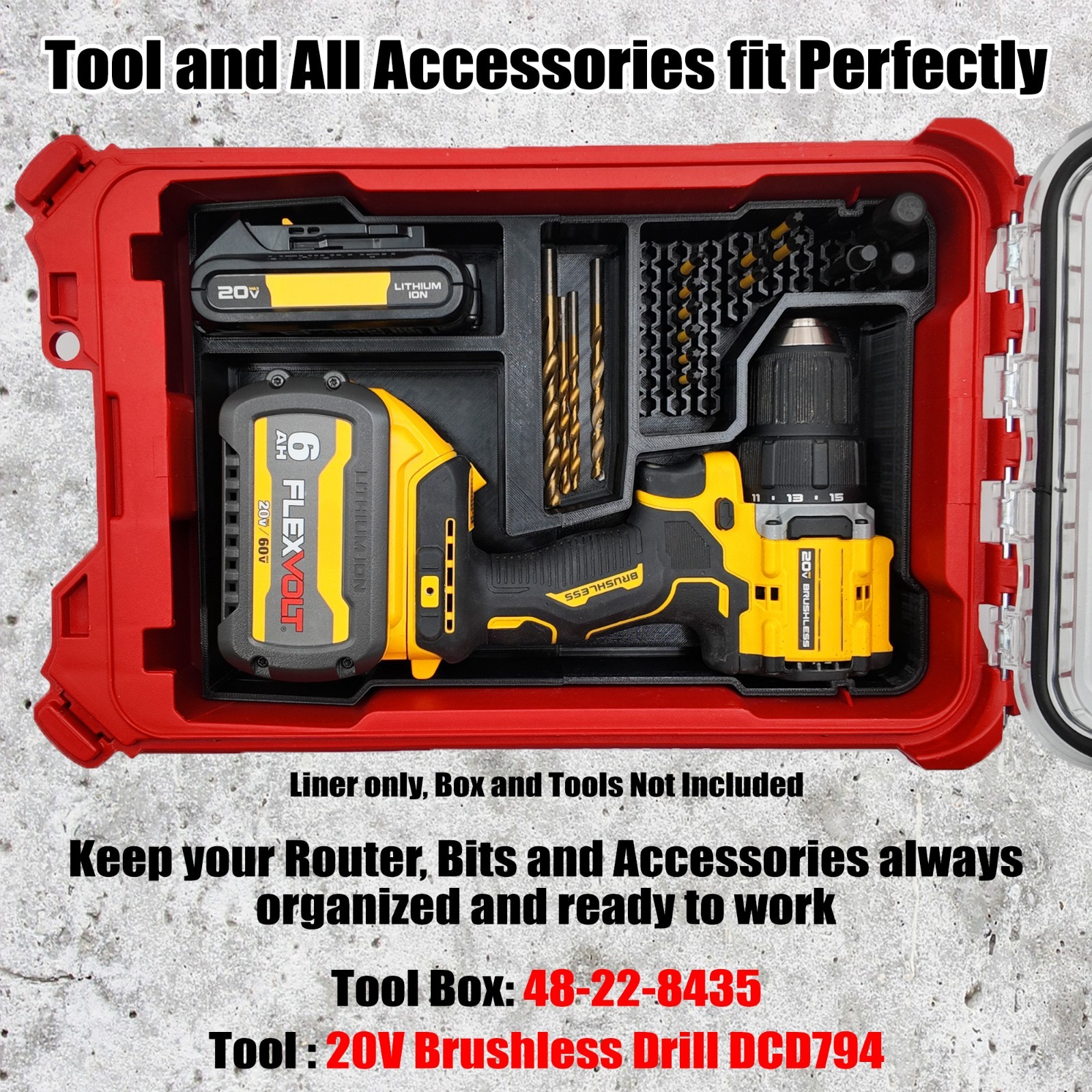 20V Brushless Drill (DCD794) Organizer for Milwaukee Compact Packout