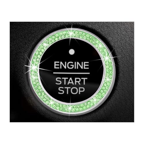 Car Bling Engine Start Ring Decal, Sparkling Rhinestone Car Push to Light Green