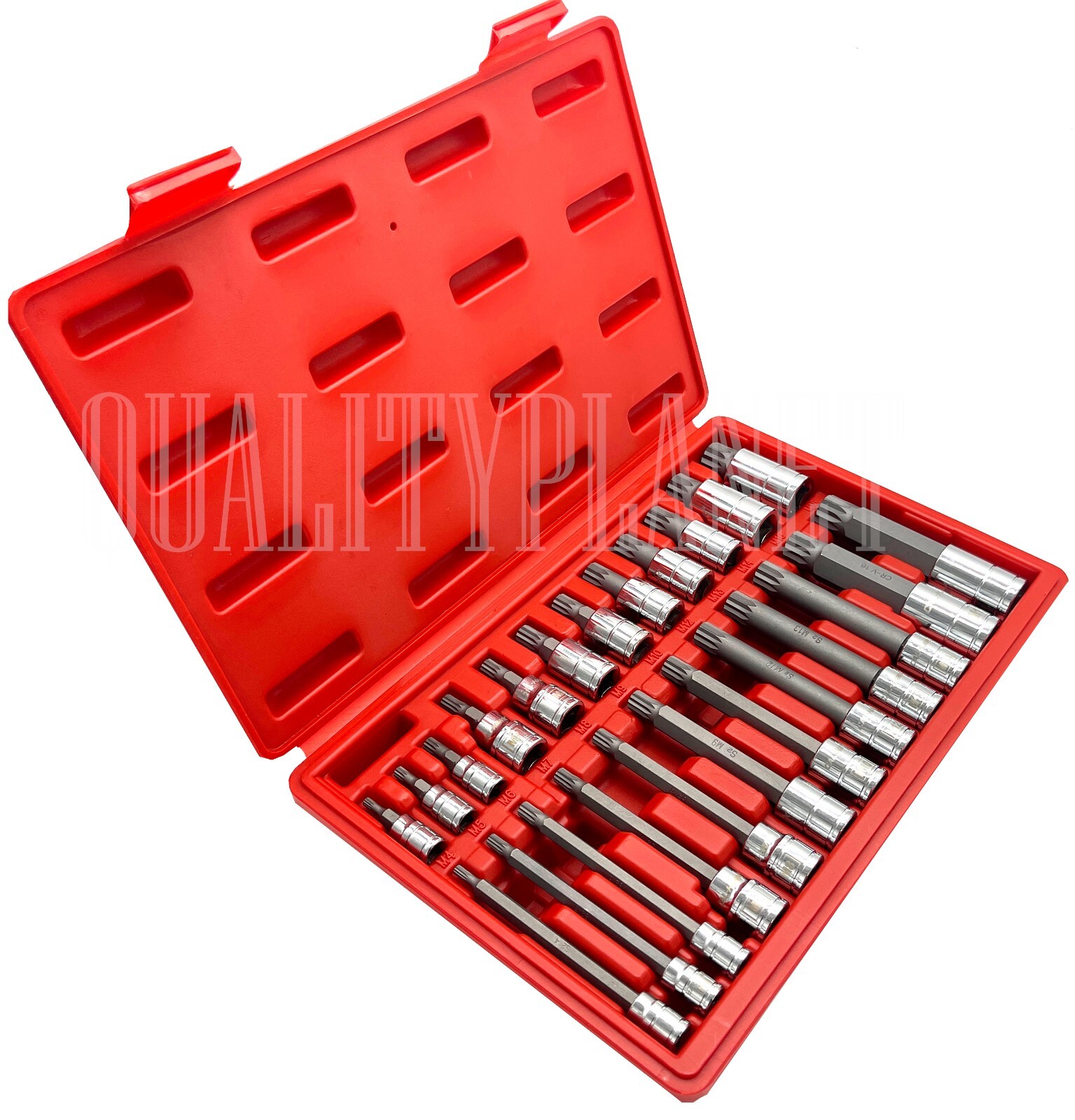 24PC XZN Triple Square Spline Bit Tamper Proof 1/4" 3/8" 1/2" S2 Socket Set