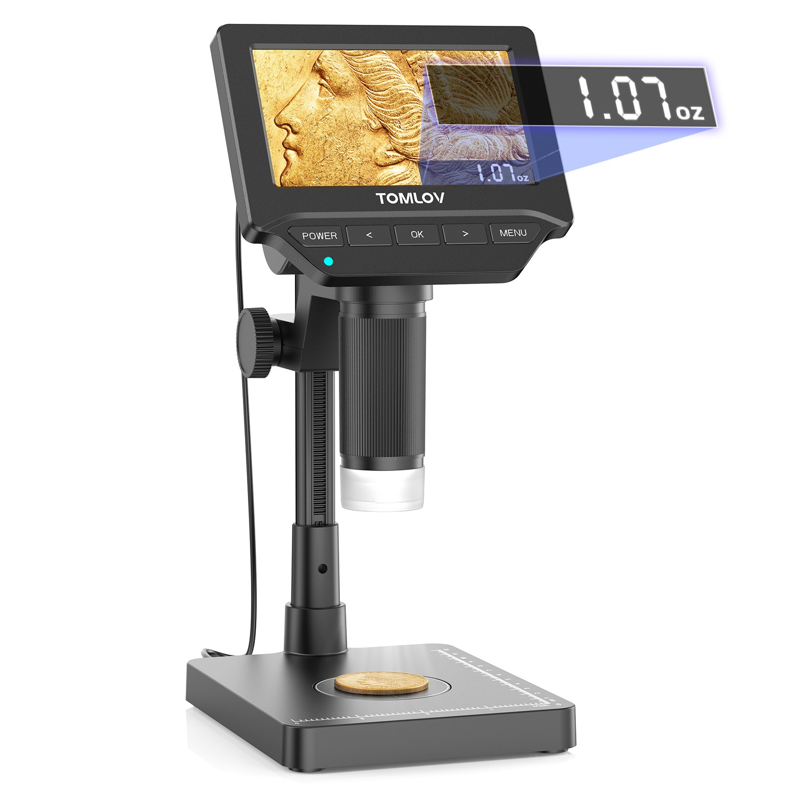 TOMLOV 200X Digital Microscope with Screen Error Coin Collector Scale Microscope