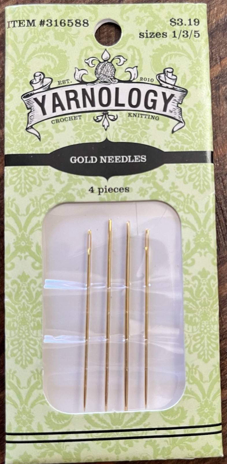 YARNOLOGY GOLD NEEDLES Embroidery Cross Stitch #316588 18k Gold Plated Steel New