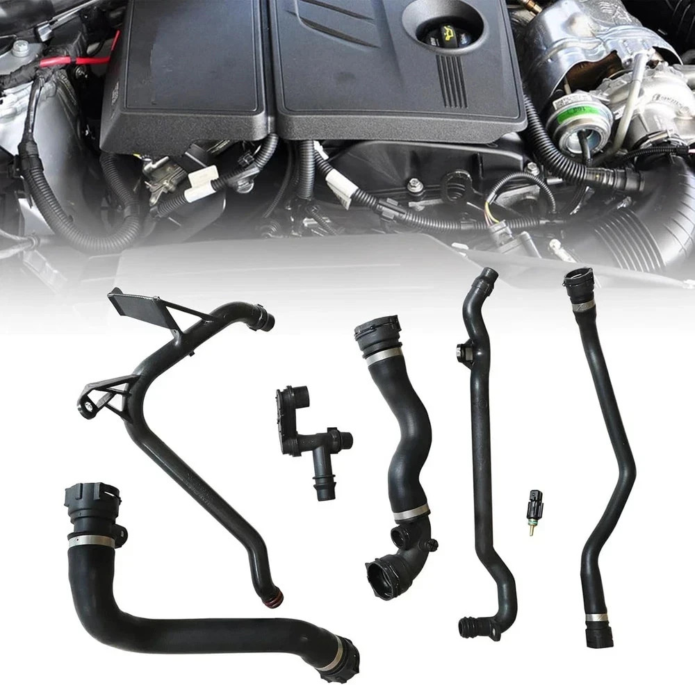 7Pcs Set Expansion Tank Coolant Radiator Hose Kit Compatible with BMW