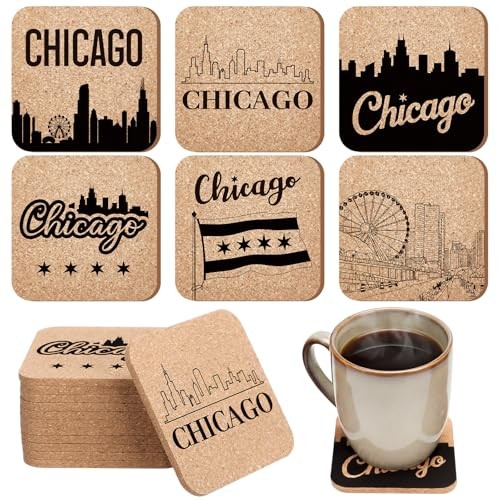 12 Pcs Chicago Souvenirs Gifts, Chicago City Drink Coasters 4 Inch Square