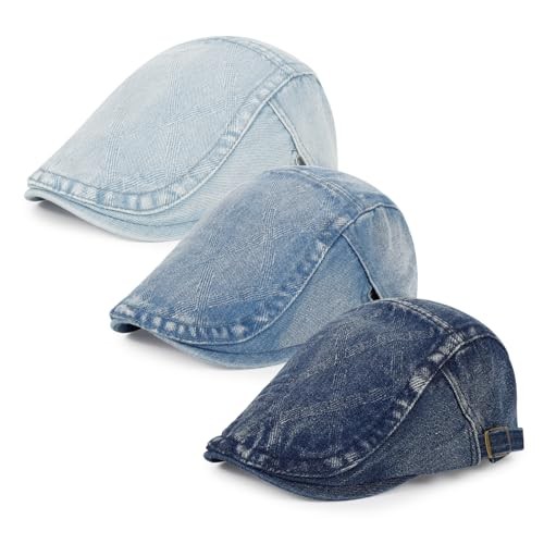 3Pcs Men's Newsboy Caps Washing One Size Denim G-darkblue+mediumblue+lightblue