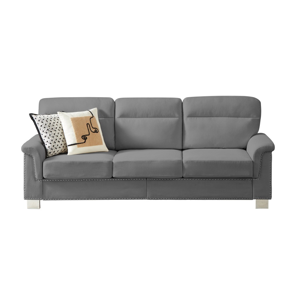 82" Modern Snowfleece Fabric 3-Seat Sofa w/ Rolled Arms for Living Room, Gray